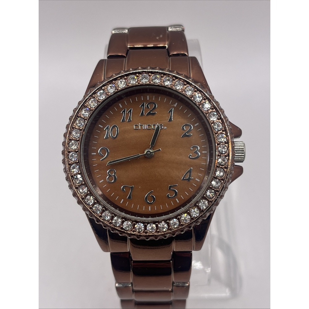 Chico's Women's Quartz Watch Brown 39mm Case Crystal Bezel 6.5" Band New Battery